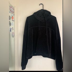Black velvet hoodie no pockets